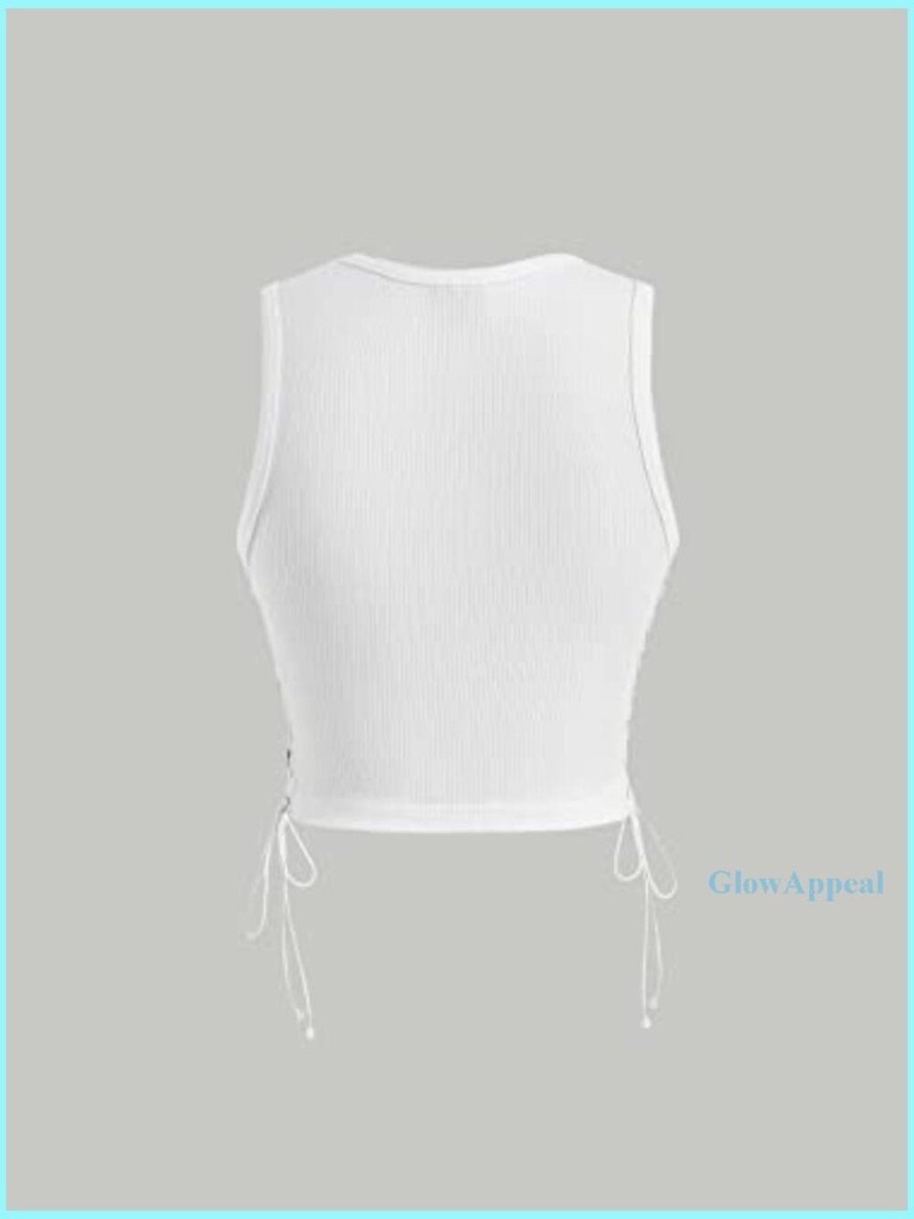 Sleeveless Ribbed Crop Tank Top with Star Rhinestone Lace-Up Detail - Picture 3 of 7